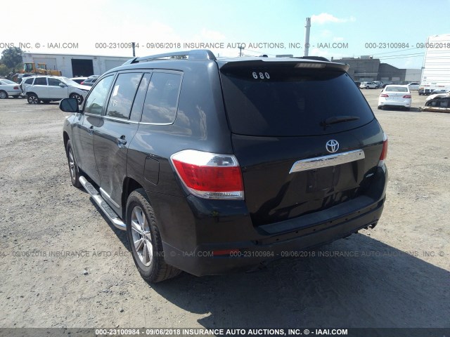 5TDBK3EH7CS136663 - 2012 TOYOTA HIGHLANDER SE BLACK photo 3