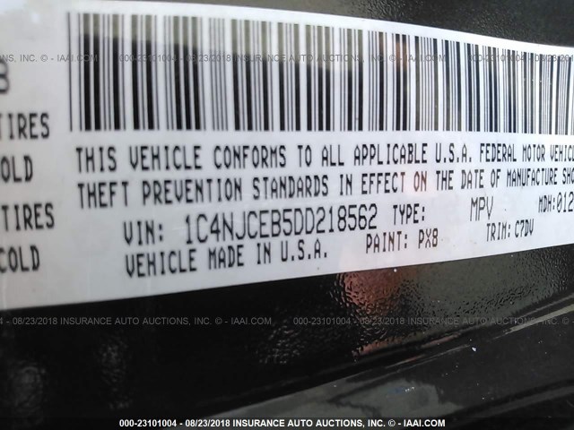 1C4NJCEB5DD218562 - 2013 JEEP COMPASS LATITUDE შავი ფოტო 9