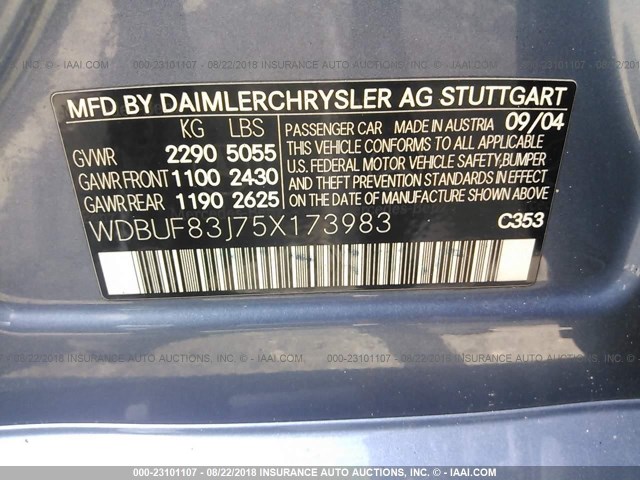 WDBUF83J75X173983 - 2005 MERCEDES-BENZ E 500 4MATIC BLUE photo 9