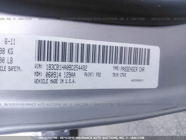 1B3CB1HA0BD254492 - 2011 DODGE CALIBER EXPRESS SILVER photo 9