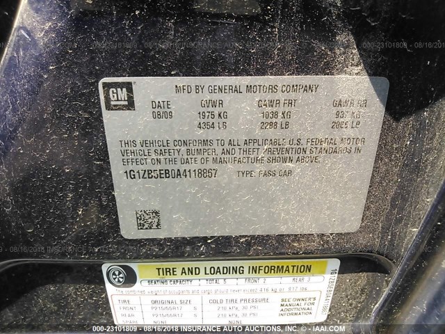 1G1ZB5EB0A4118867 - 2010 CHEVROLET MALIBU LS 深蓝色 照片 9