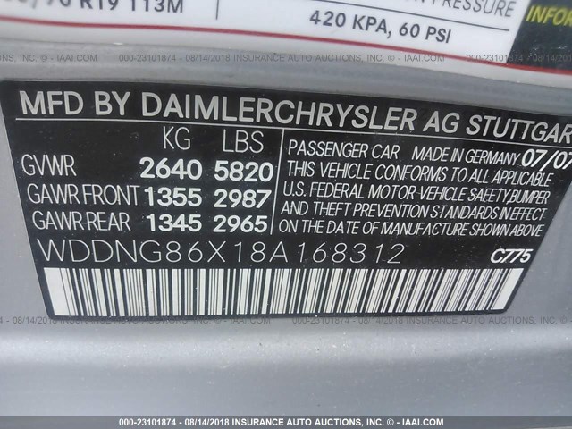 WDDNG86X18A168312 - 2008 MERCEDES-BENZ S 550 4MATIC SILVER photo 9