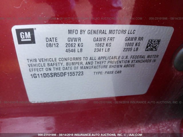 1G11D5SR5DF155723 - 2013 CHEVROLET MALIBU 1LT 栗色 照片 9