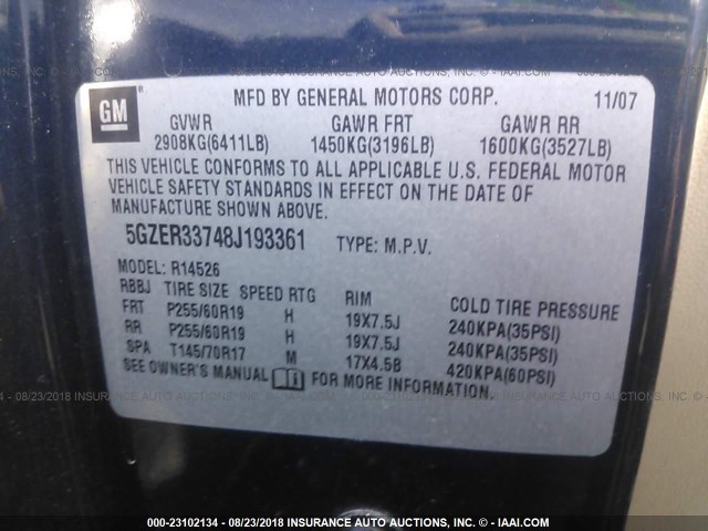 5GZER33748J193361 - 2008 SATURN OUTLOOK XR/TOURING 蓝色 照片 9