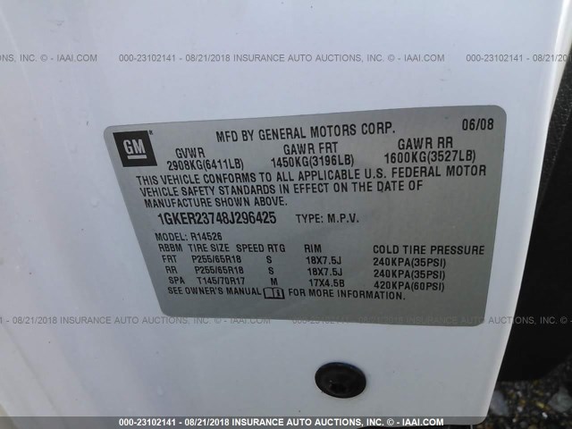 1GKER23748J296425 - 2008 GMC ACADIA SLT-1 Blanco foto 9