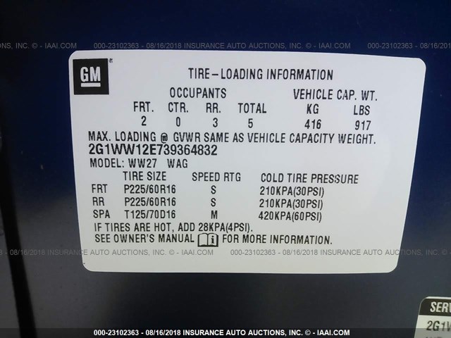 2G1WW12E739364832 - 2003 CHEVROLET MONTE CARLO LS 蓝色 照片 9