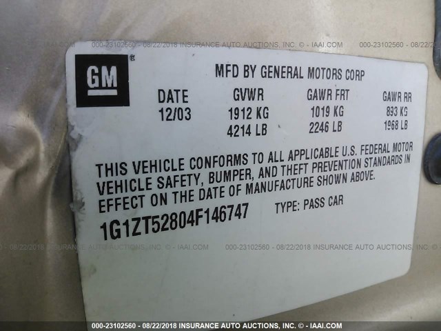 1G1ZT52804F146747 - 2004 CHEVROLET MALIBU LS Bej foto 9