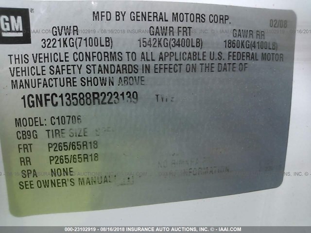 1GNFC13588R223139 - 2008 CHEVROLET TAHOE C1500 HYBRID WHITE photo 9