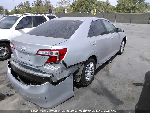 4T4BF1FK5DR317438 - 2013 TOYOTA CAMRY L/SE/LE/XLE SILVER photo 4