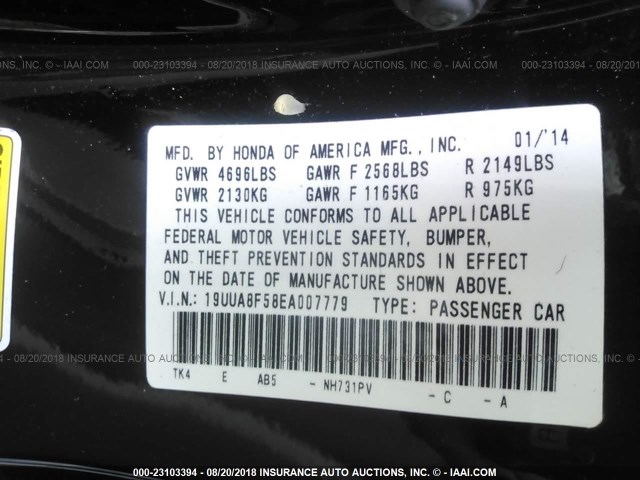 19UUA8F58EA007779 - 2014 ACURA TL TECH BLACK photo 9