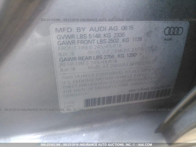 WA1UFAFL3GA006770 - 2016 AUDI A4 ALLROAD PREMIUM PLUS SILVER photo 9