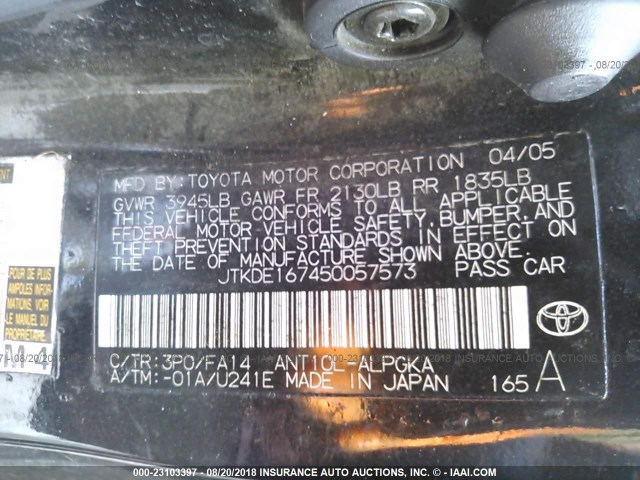 JTKDE167450057573 - 2005 TOYOTA SCION TC 黑色 照片 9