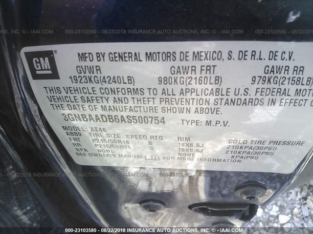3GNBAADB6AS500754 - 2010 CHEVROLET HHR LS Dark Blue photo 9