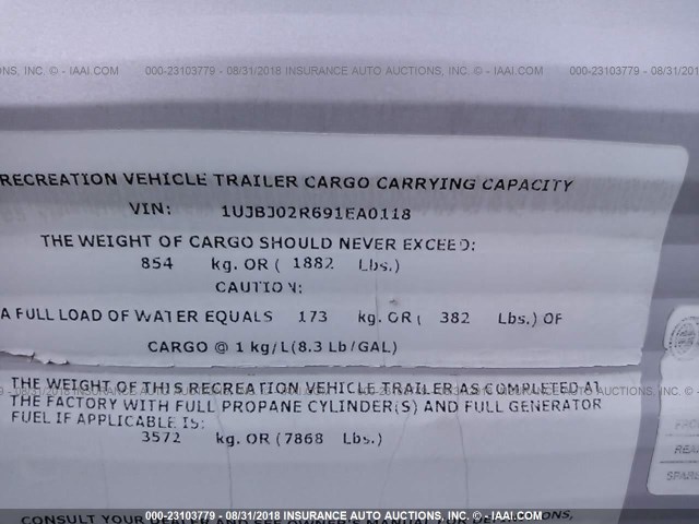 1UJBJ02R691EA0118 - 2009 JAYCO JAYFLIGHT  WHITE photo 9