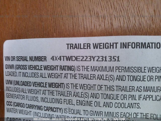 4X4TWDE223Y231351 - 2003 FOREST RIVER WILDWOOD  白色 照片 9