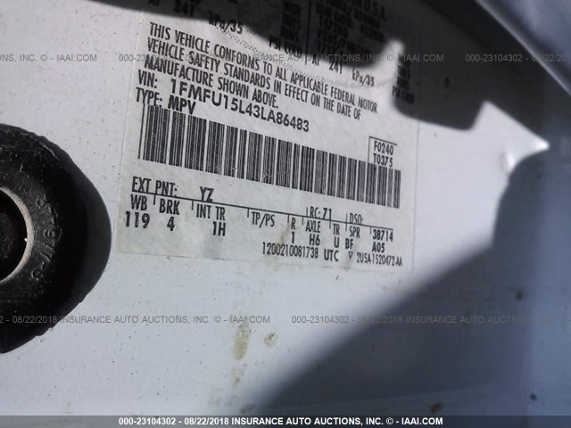 1FMFU15L43LA86483 - 2003 FORD EXPEDITION XLT WHITE photo 9