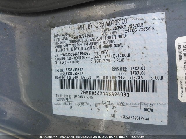 2FMDA58244BA94093 - 2004 FORD FREESTAR LIMITED GRAY photo 9