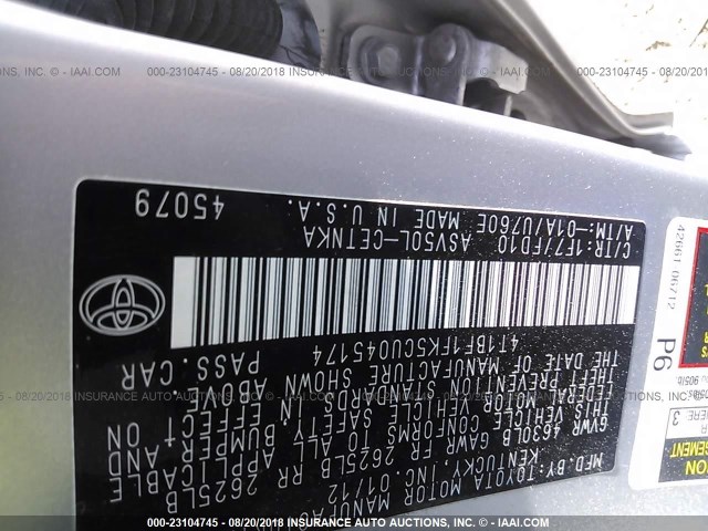 4T1BF1FK5CU045174 - 2012 TOYOTA CAMRY SE/LE/XLE 银色 照片 9