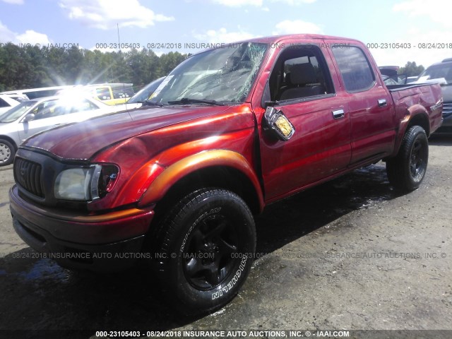 5TEHN72N11Z842305 - 2001 TOYOTA TACOMA DOUBLE CAB RED photo 2