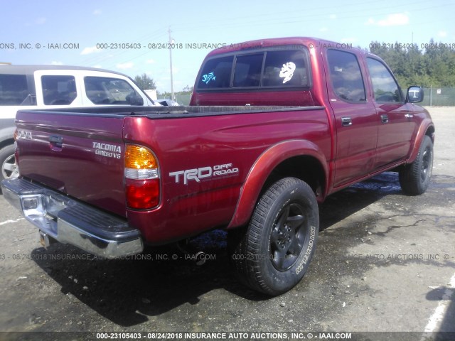 5TEHN72N11Z842305 - 2001 TOYOTA TACOMA DOUBLE CAB RED photo 4