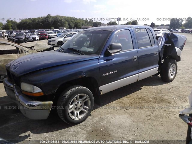 1B7HL2AN61S286006 - 2001 DODGE DAKOTA QUAD BLUE photo 2