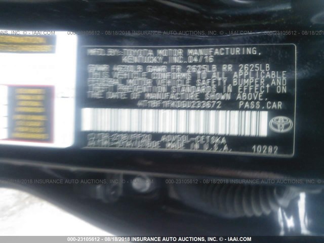 4T1BF1FK0GU233672 - 2016 TOYOTA CAMRY LE/XLE/SE/XSE BLACK photo 9