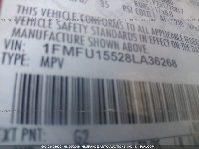 1FMFU15528LA36268 - 2008 FORD EXPEDITION XLT RED photo 9