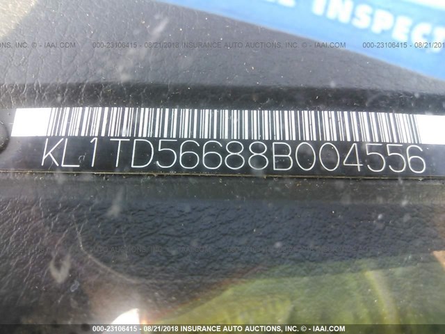 KL1TD56688B004556 - 2008 CHEVROLET AVEO LS SILVER photo 9