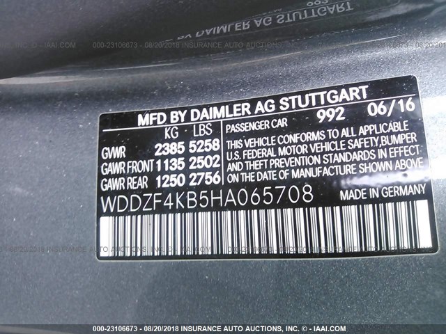 WDDZF4KB5HA065708 - 2017 MERCEDES-BENZ E 300 4MATIC GRAY photo 9