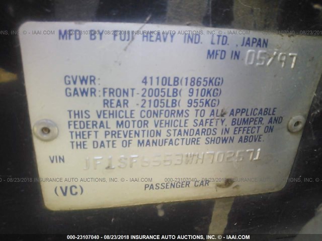 JF1SF6553WH702571 - 1998 SUBARU FORESTER S BLACK photo 9