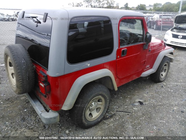 1J4F449S35P319704 - 2005 JEEP WRANGLER / TJ SPORT RED photo 4