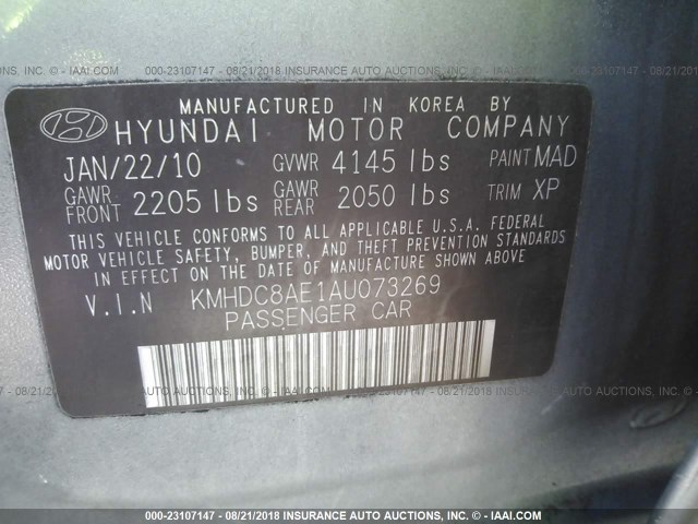 KMHDC8AE1AU073269 - 2010 HYUNDAI ELANTRA TOURING GLS/SE SILVER photo 9