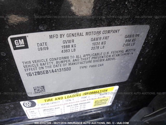 1G1ZB5EB1A4131580 - 2010 CHEVROLET MALIBU LS Qara foto 9