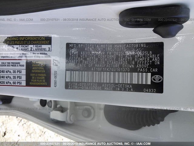 4T1BF1FK7GU161370 - 2016 TOYOTA CAMRY LE/XLE/SE/XSE 白色 照片 9