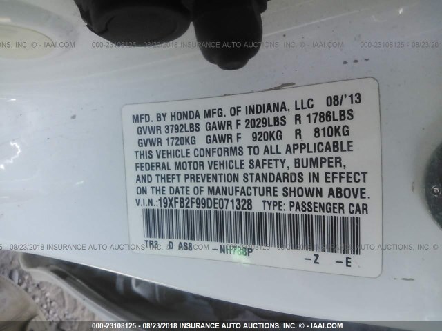 19XFB2F99DE071328 - 2013 HONDA CIVIC EXL 白色 照片 9