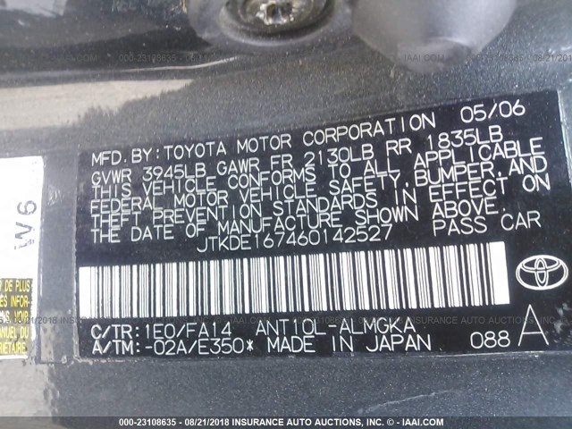 JTKDE167460142527 - 2006 TOYOTA SCION TC GRAY photo 9