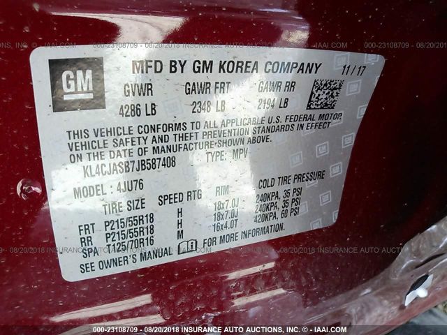 KL4CJASB7JB587408 - 2018 BUICK ENCORE PREFERRED RED photo 9