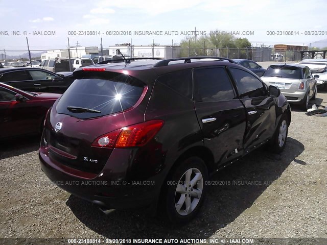 JN8AZ18W09W120114 - 2009 NISSAN MURANO S/SL/LE MAROON photo 4