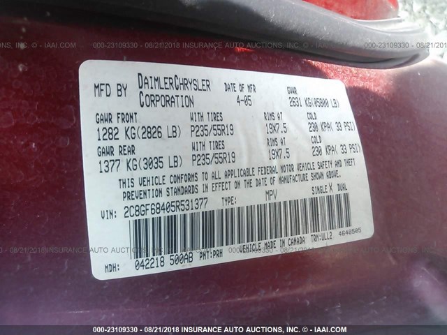 2C8GF68405R531377 - 2005 CHRYSLER PACIFICA TOURING RED photo 9