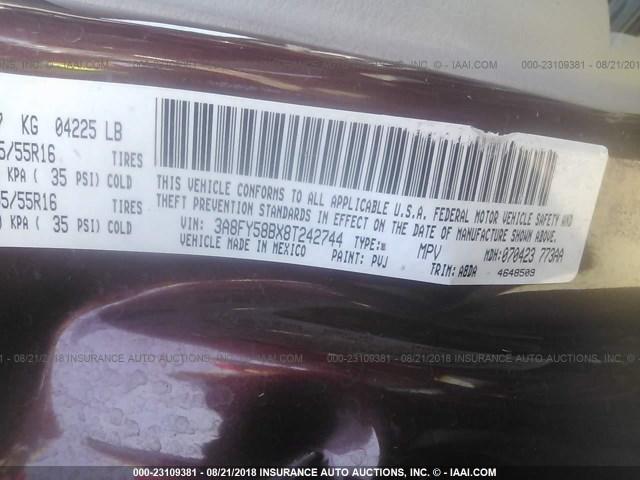 3A8FY58BX8T242744 - 2008 CHRYSLER PT CRUISER TOURING MAROON photo 9