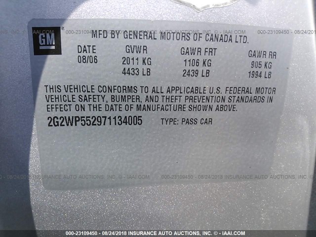 2G2WP552971134005 - 2007 PONTIAC GRAND PRIX SILVER photo 9