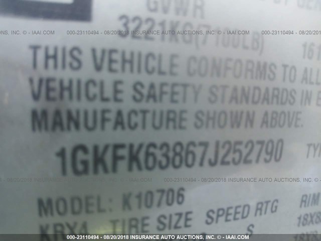 1GKFK63867J252790 - 2007 GMC YUKON DENALI WHITE photo 9