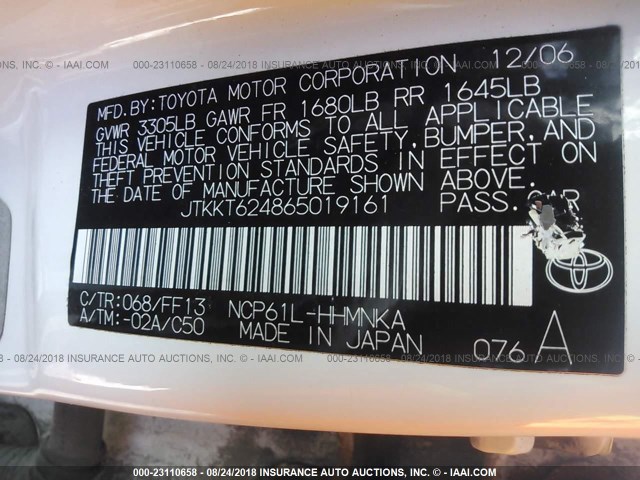 JTKKT624865019161 - 2006 TOYOTA SCION XA თეთრი ფოტო 9