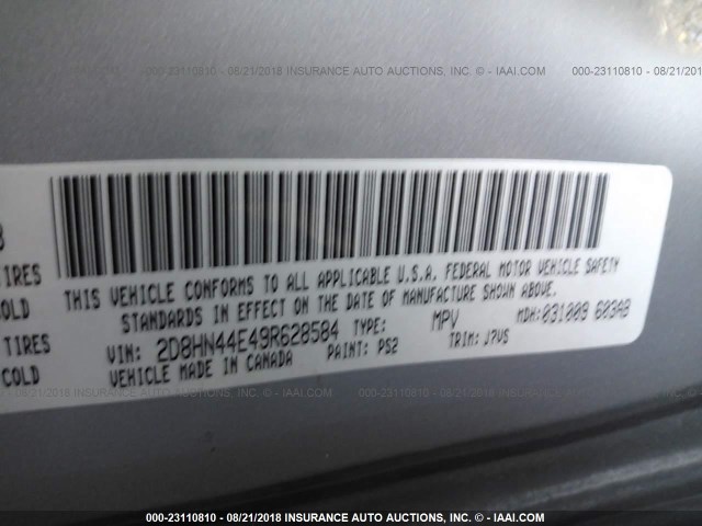 2D8HN44E49R628584 - 2009 DODGE GRAND CARAVAN SE SILVER photo 9