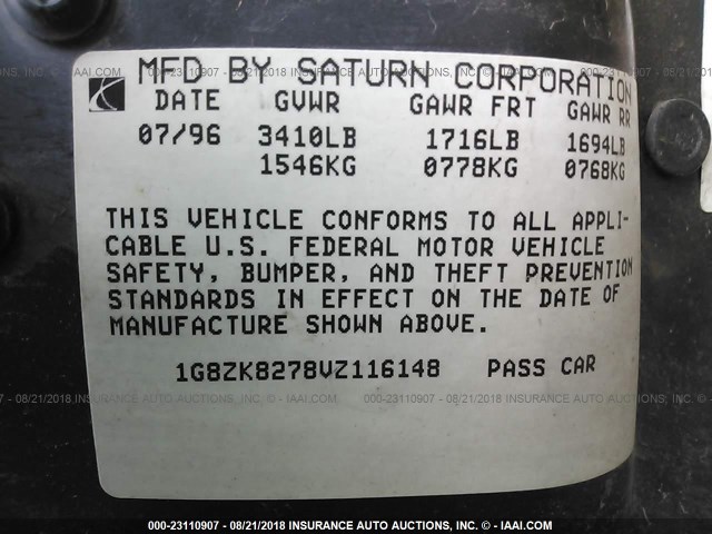 1G8ZK8278VZ116148 - 1997 SATURN SW2 WHITE photo 9