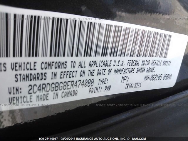 2C4RDGBG8ER474080 - 2014 DODGE GRAND CARAVAN SE GRAY photo 9