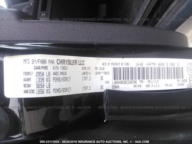 1J8HG48K89C509706 - 2009 JEEP COMMANDER SPORT Սև լուսանկար 9