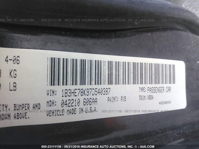 1B3HE78K97D540387 - 2007 DODGE CALIBER R/T BLACK photo 9