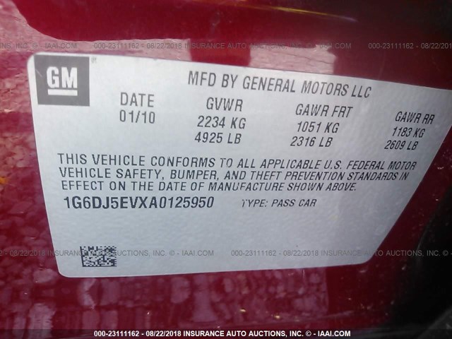 1G6DJ5EVXA0125950 - 2010 CADILLAC CTS PERFORMANCE COLLECTION Красный фото 9