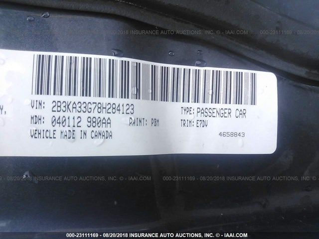 2B3KA33G78H284123 - 2008 DODGE CHARGER SXT GRAY photo 9